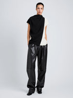 Proenza Schouler Front full length image of model wearing Elsa Top in Matte Double Crepe in Black Multi