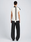 Proenza Schouler Back full length image of model wearing Elsa Top in Matte Double Crepe in Black Multi