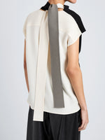 Proenza Schouler Detail image of model wearing Elsa Top in Matte Double Crepe in Black Multi