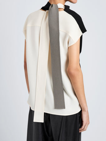 Proenza Schouler Detail image of model wearing Elsa Top in Matte Double Crepe in Black Multi