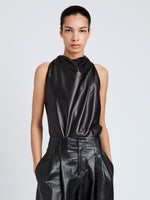 Proenza Schouler Front cropped image of model wearing Iza Top in Classic Nappa in Black
