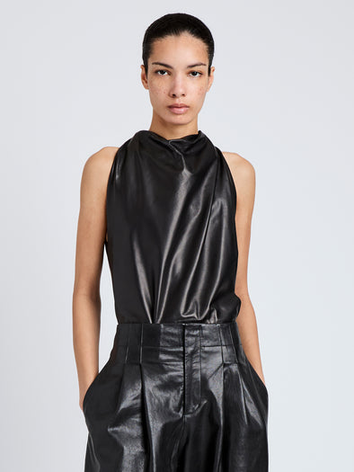 Proenza Schouler Front cropped image of model wearing Iza Top in Classic Nappa in Black