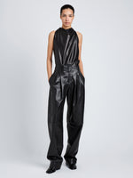 Proenza Schouler Front full length image of model wearing Iza Top in Classic Nappa in Black