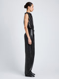 Proenza Schouler Side full length image of model wearing Iza Top in Classic Nappa in Black