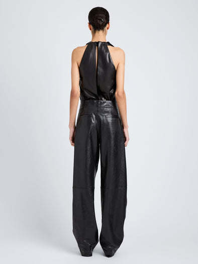 Proenza Schouler Back full length image of model wearing Iza Top in Classic Nappa in Black