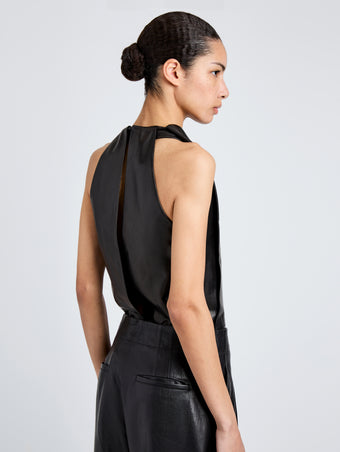 Proenza Schouler Detail image of model wearing Iza Top in Classic Nappa in Black