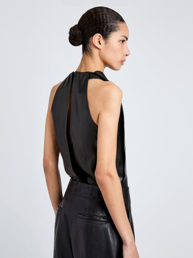 Proenza Schouler Detail image of model wearing Iza Top in Classic Nappa in Black