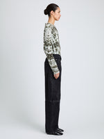 Proenza Schouler Side full length image of model wearing Mia Top in Tie Dye Tissue Jersey in Caper Multi