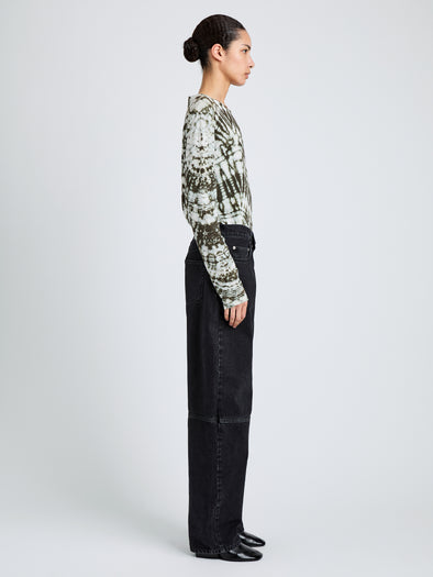 Proenza Schouler Side full length image of model wearing Mia Top in Tie Dye Tissue Jersey in Caper Multi