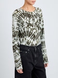 Proenza Schouler Detail image of model wearing Mia Top in Tie Dye Tissue Jersey in Caper Multi