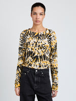 Proenza Schouler Front cropped image of model wearing Mia Top in Tie Dye Tissue Jersey in Sun Multi