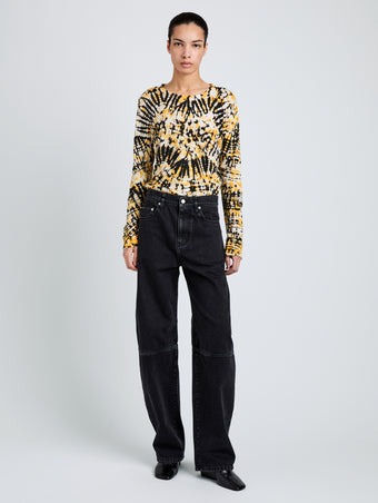 Proenza Schouler Front full length image of model wearing Mia Top in Tie Dye Tissue Jersey in Sun Multi