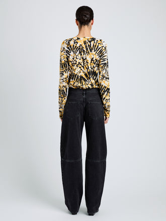 Proenza Schouler Back full length image of model wearing Mia Top in Tie Dye Tissue Jersey in Sun Multi