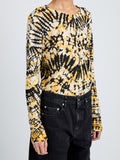 Proenza Schouler Detail image of model wearing Mia Top in Tie Dye Tissue Jersey in Sun Multi