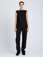 Proenza Schouler Front full length image of model wearing Virginie Top in Fringe Embroidery in Black