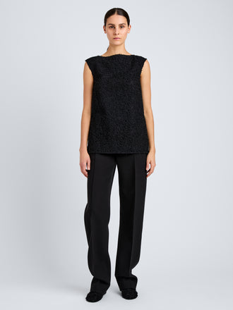 Proenza Schouler Front full length image of model wearing Virginie Top in Fringe Embroidery in Black