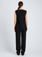 Proenza Schouler Back full length image of model wearing Virginie Top in Fringe Embroidery in Black