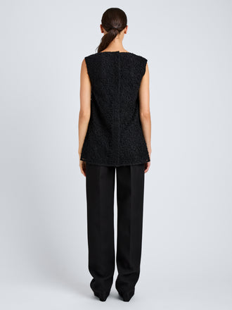 Proenza Schouler Back full length image of model wearing Virginie Top in Fringe Embroidery in Black