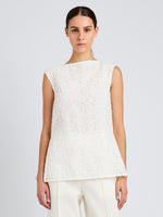 Proenza Schouler Front cropped image of model wearing Virginie Top in Fringe Embroidery in Off White