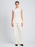 Proenza Schouler Front full length image of model wearing Virginie Top in Fringe Embroidery in Off White