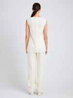 Proenza Schouler Back full length image of model wearing Virginie Top in Fringe Embroidery in Off White