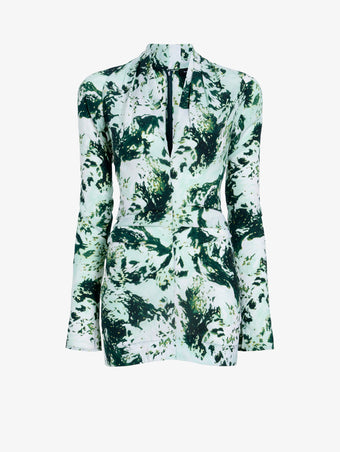 Proenza Schouler Still Life image of Adela Top in Printed Silk Viscose in Dark Green Multi