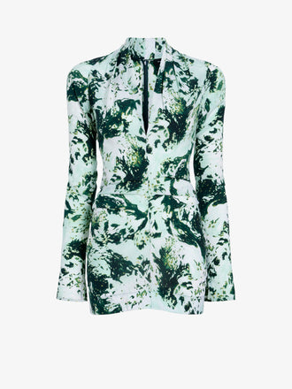 Proenza Schouler Still Life image of Adela Top in Printed Silk Viscose in Dark Green Multi