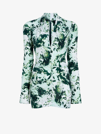 Proenza Schouler Still Life image of Adela Top in Printed Silk Viscose in Dark Green Multi