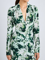 Proenza Schouler Front cropped image of model wearing Adela Top in Printed Silk Viscose in Dark Green Multi
