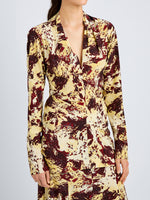 Proenza Schouler Front cropped image of model wearing Adela Top in Printed Silk Viscose in Rust Multi