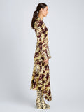 Proenza Schouler Side full length image of model wearing Adela Top in Printed Silk Viscose in Rust Multi