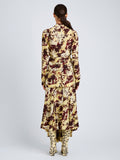 Proenza Schouler Back full length image of model wearing Adela Top in Printed Silk Viscose in Rust Multi