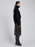 Proenza Schouler Side full length image of model wearing Bodhi Skirt in Boucle Twill Suiting in Wood