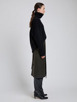 Proenza Schouler Side full length image of model wearing Bodhi Skirt in Boucle Twill Suiting in Wood