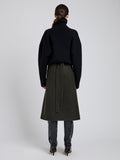 Proenza Schouler Back full length image of model wearing Bodhi Skirt in Boucle Twill Suiting in Wood
