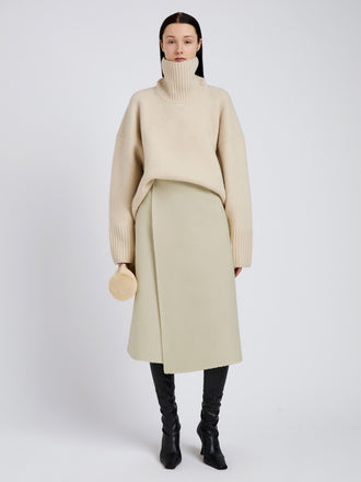 Proenza Schouler Front full length image of model wearing Bodhi Skirt in Boucle Twill Suiting in Off White