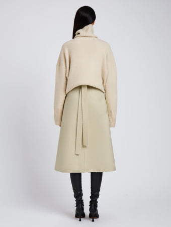 Proenza Schouler Back full length image of model wearing Bodhi Skirt in Boucle Twill Suiting in Off White