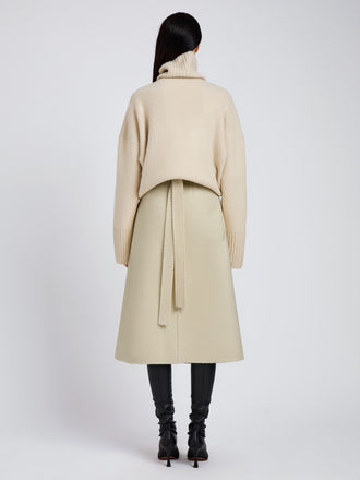 Proenza Schouler Back full length image of model wearing Bodhi Skirt in Boucle Twill Suiting in Off White