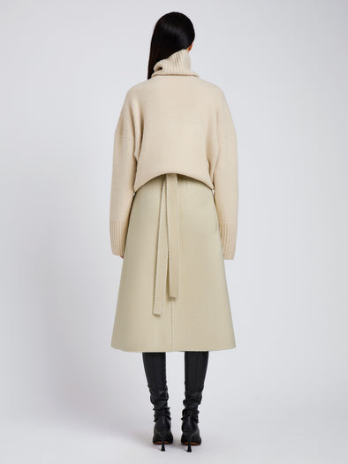 Proenza Schouler Back full length image of model wearing Bodhi Skirt in Boucle Twill Suiting in Off White