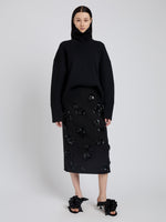 Proenza Schouler Front full length image of model wearing Moira Skirt in Embroidered Compact Crepe in Black