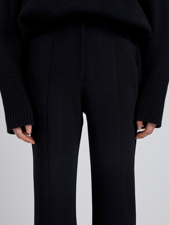 Proenza Schouler Detail image of model wearing Kalea Pant in Compact Stretch Crepe in Black