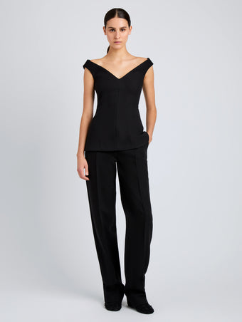 Proenza Schouler Front full length image of model wearing Zee Pant In Wool Scuba in Black