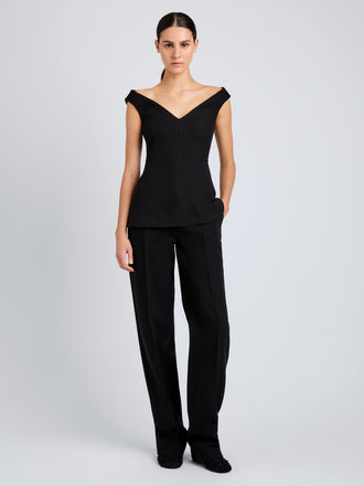 Proenza Schouler Front full length image of model wearing Zee Pant In Wool Scuba in Black