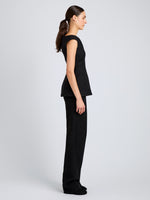 Proenza Schouler Side full length image of model wearing Zee Pant In Wool Scuba in Black