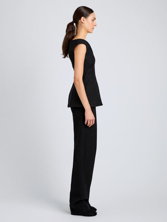 Proenza Schouler Side full length image of model wearing Zee Pant In Wool Scuba in Black