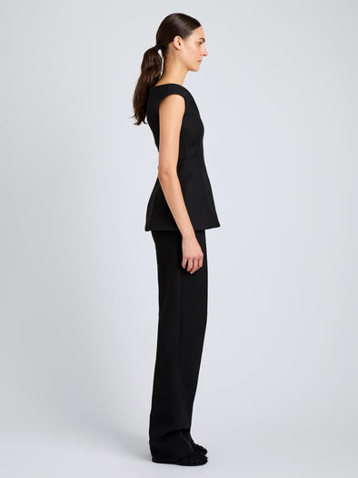 Proenza Schouler Side full length image of model wearing Zee Pant In Wool Scuba in Black