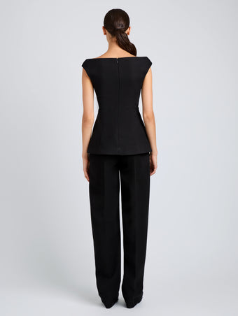 Proenza Schouler Back full length image of model wearing Zee Pant In Wool Scuba in Black