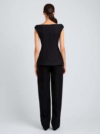 Proenza Schouler Back full length image of model wearing Zee Pant In Wool Scuba in Black