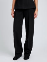 Proenza Schouler Detail image of model wearing Zee Pant In Wool Scuba in Black