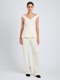 Proenza Schouler Front full length image of model wearing Zee Pant in Wool Scuba in Off White